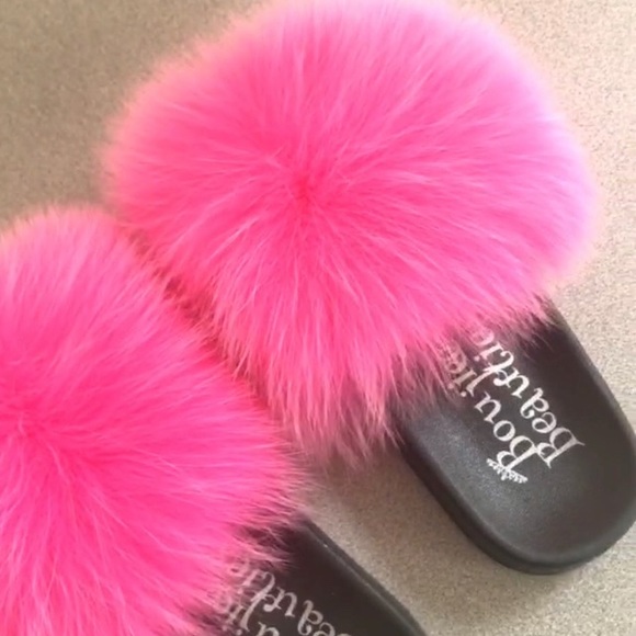100% REAL FUR SLIPPER SLIDES - Picture 1 of 7